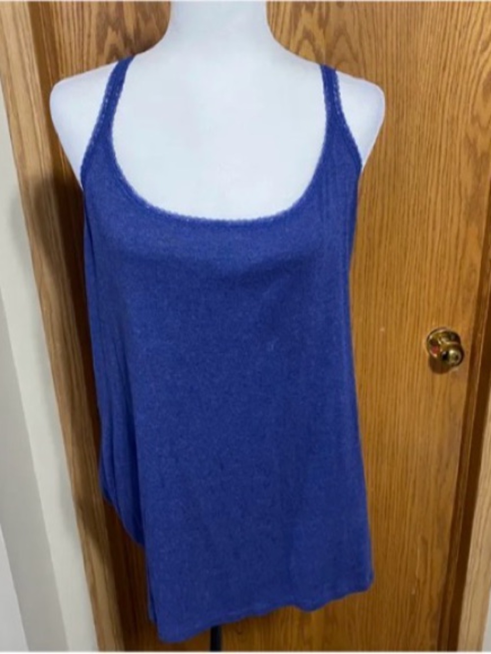 Navy Blue Scoop Neck lace neck Tank Top - Women